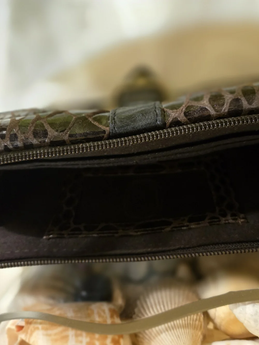 Fossil Brown Croc-Embossed Leather Clutch with Brass Plate